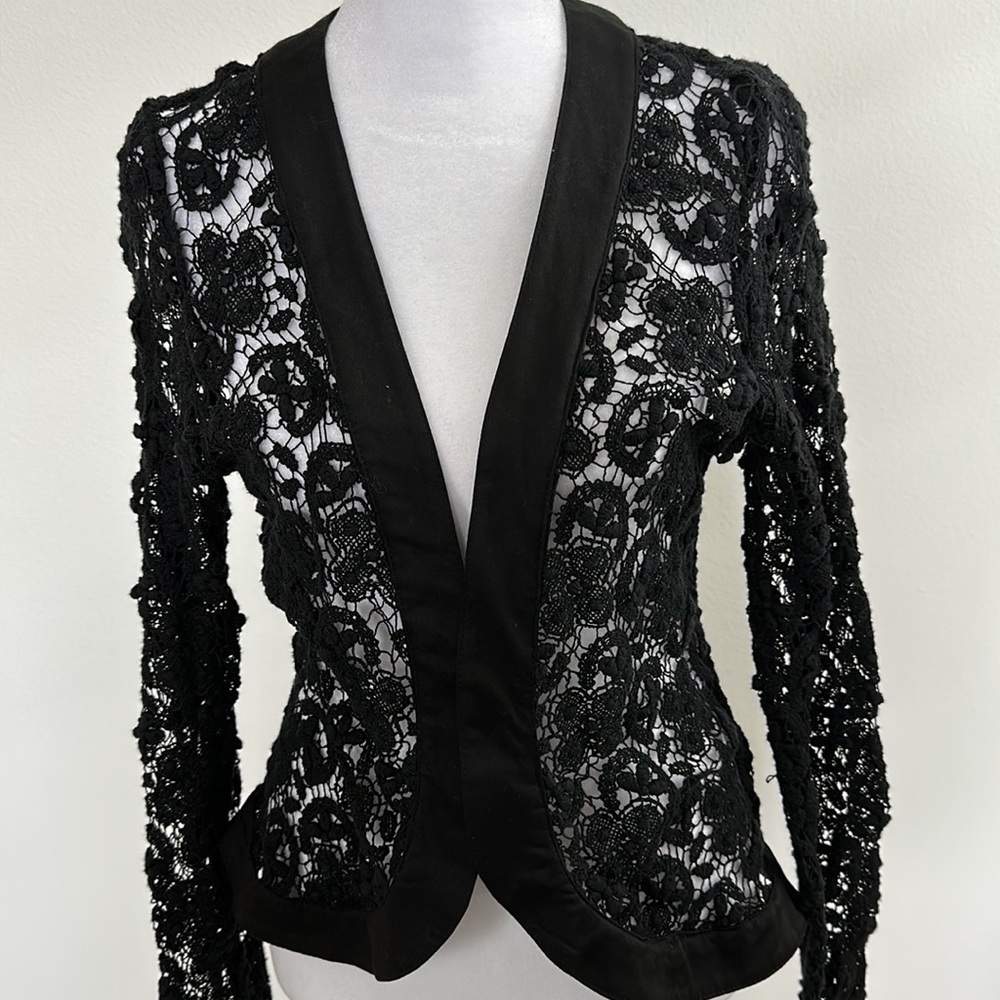 Angel Nina Black Long Sleeve Crochet Jacket, Size: 2. Made in France.